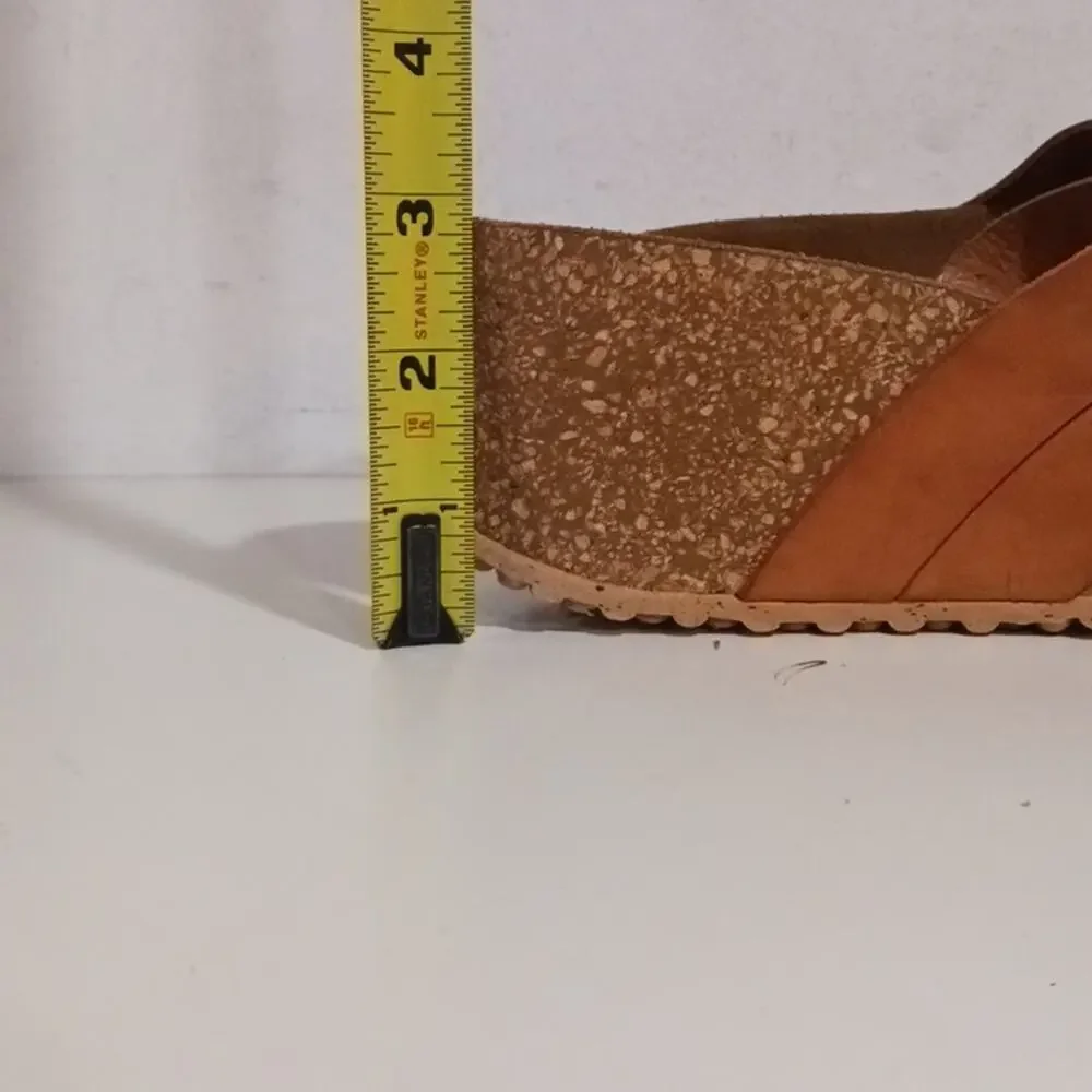 Anna Fidanza Tan Leather Cork Wedge Anthropologie sz 39